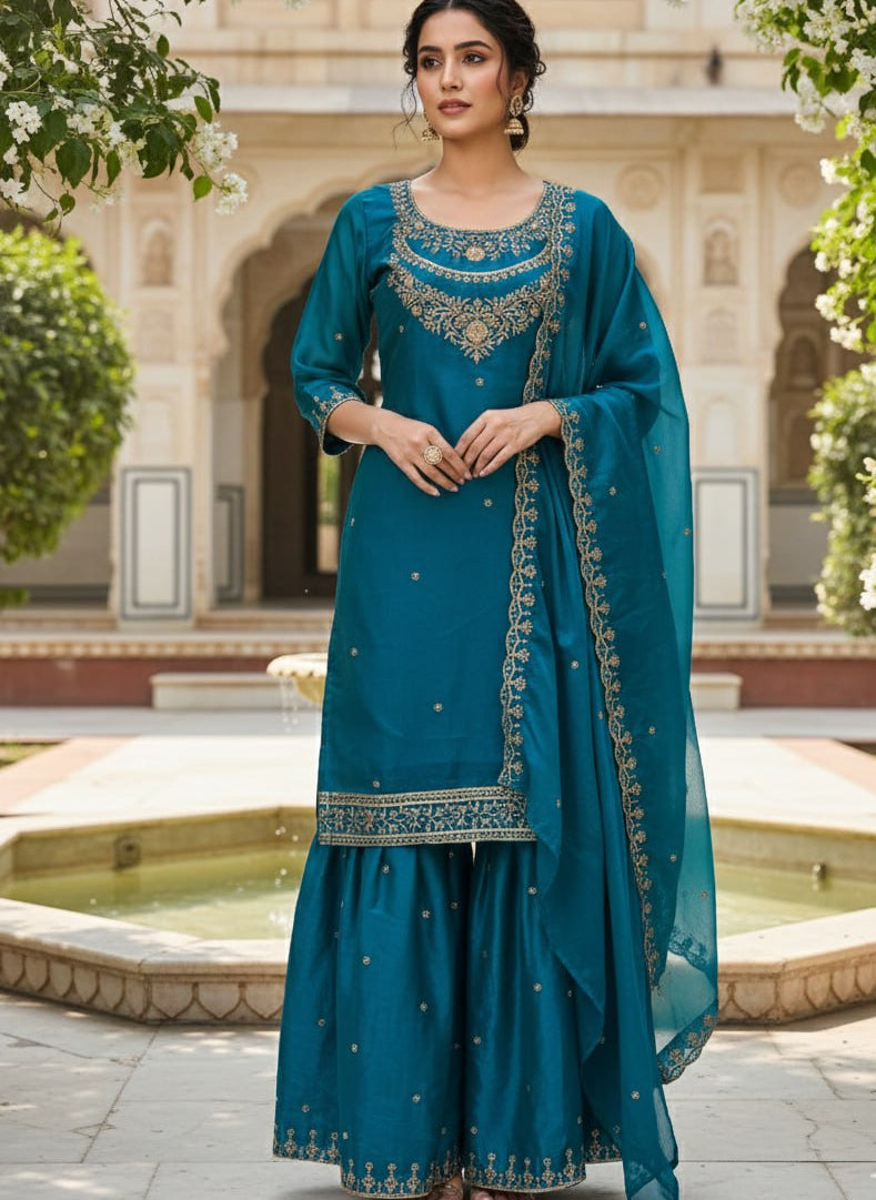 Festive Special Embroidered Kurta Set with Palazzo