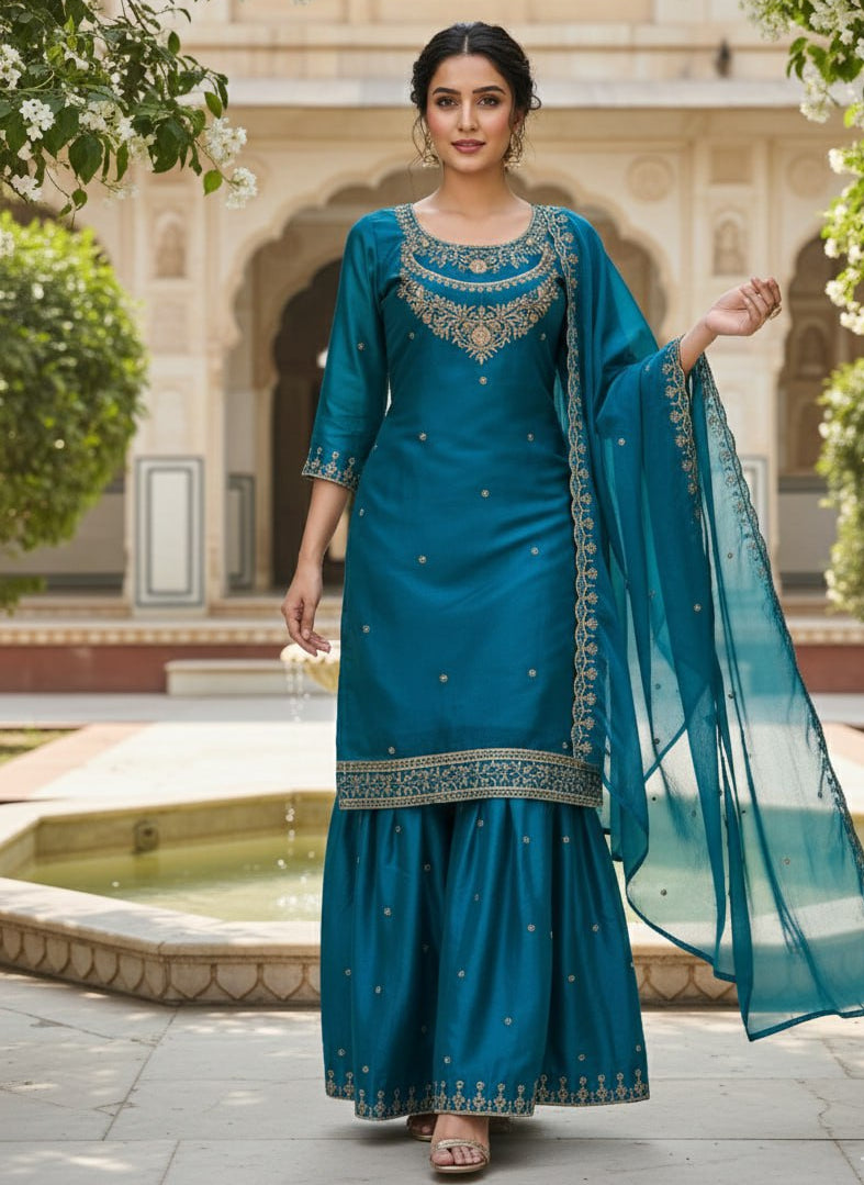 Festive Special Embroidered Kurta Set with Palazzo