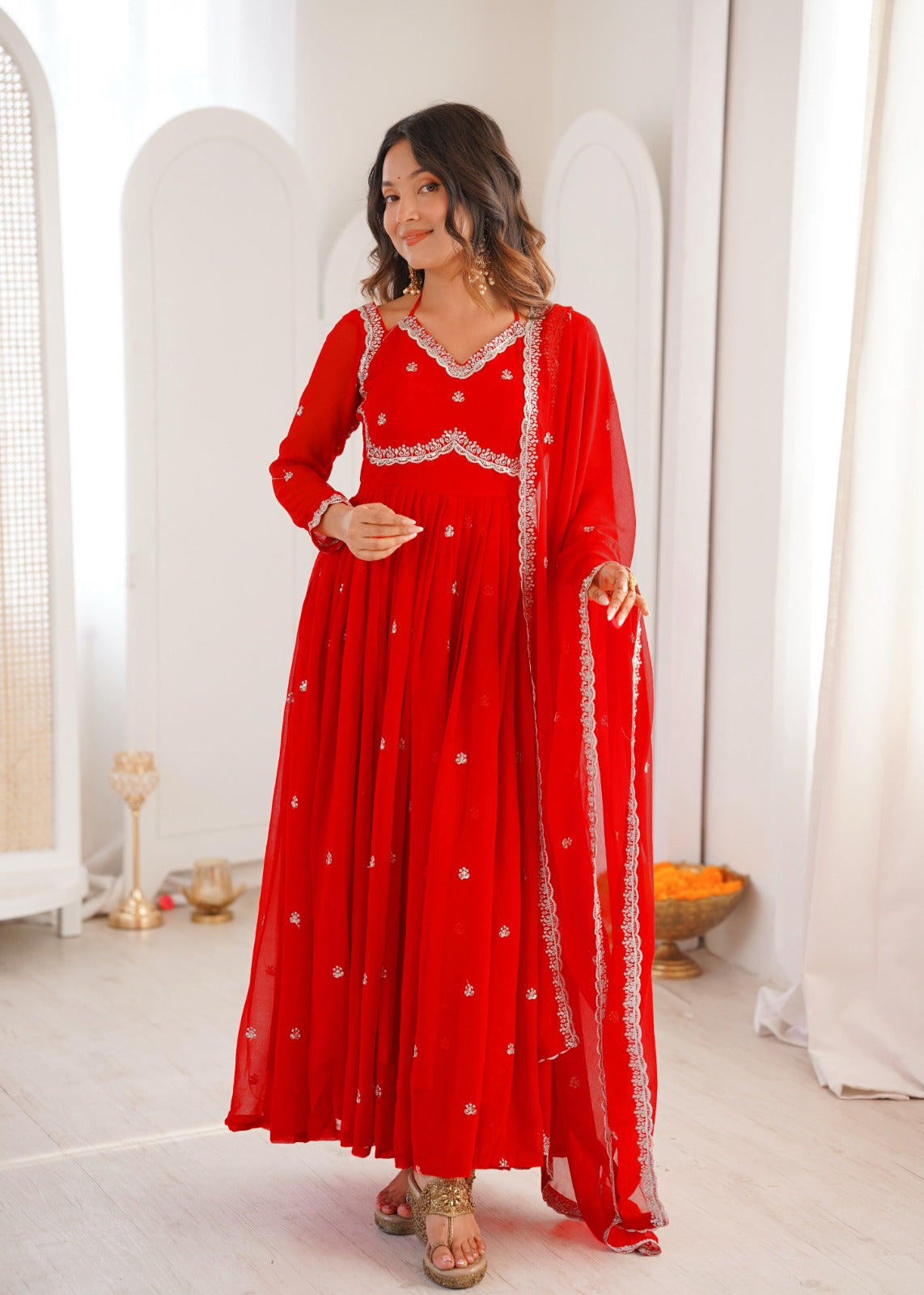 Elegant Ethnic Anarkali Dress with Dupatta