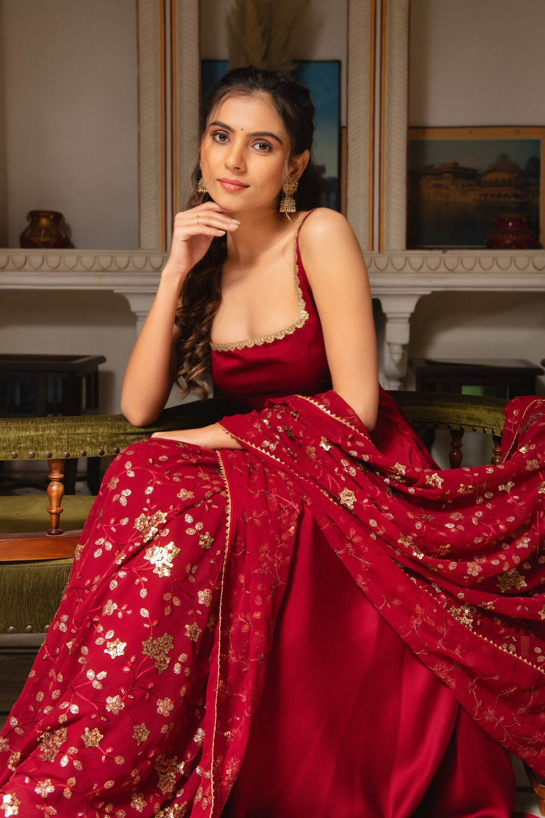 Classic Maroon Anarkali Outfit with Dupatta