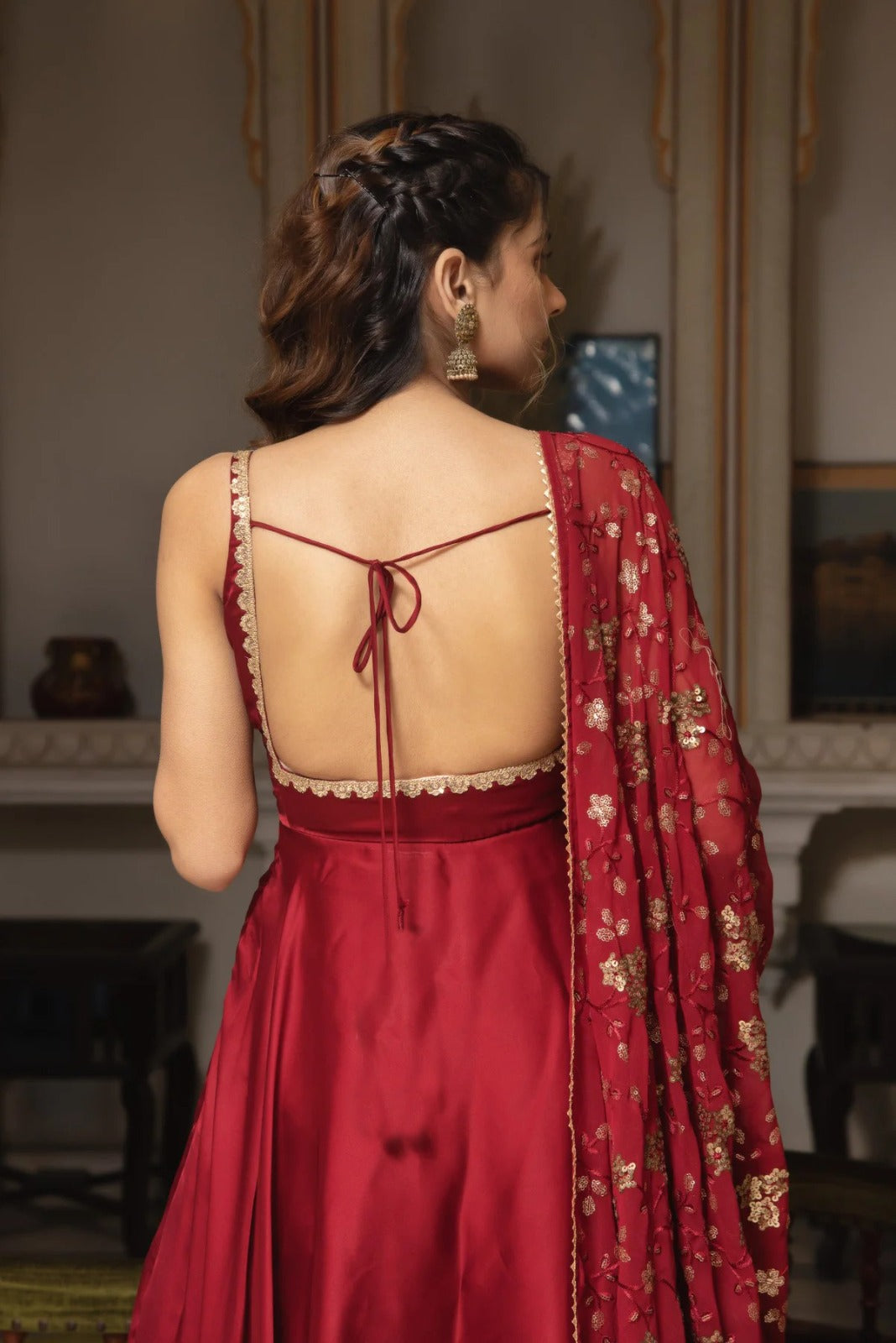 Classic Maroon Anarkali Outfit with Dupatta