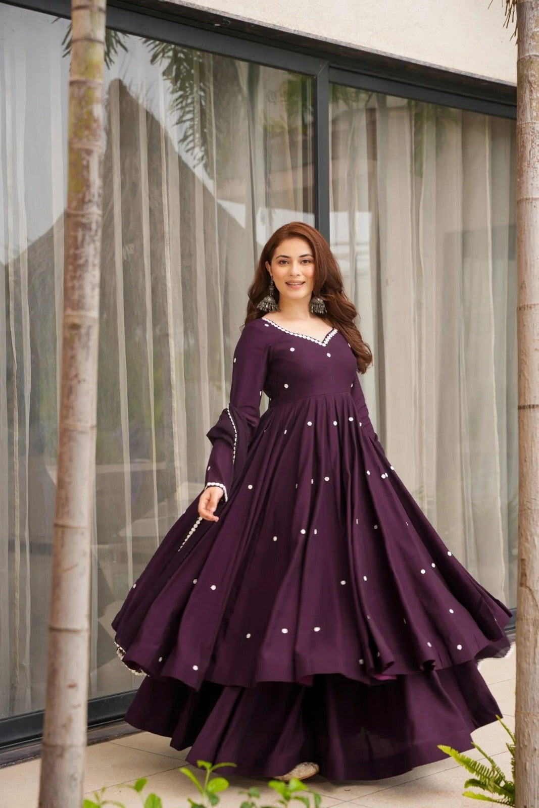 Elegant Wine Anarkali Kurta Set for Women