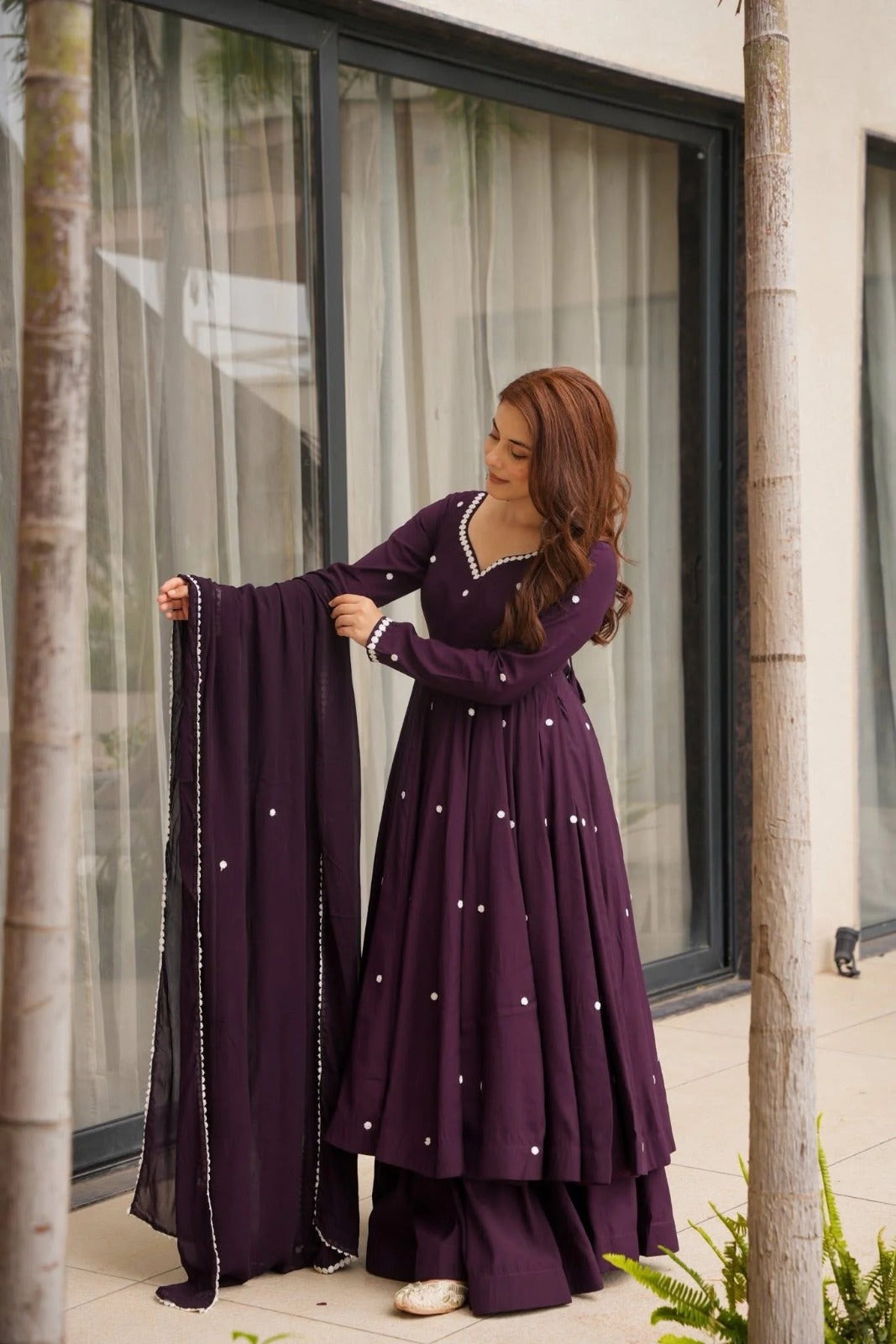 Elegant Wine Anarkali Kurta Set for Women