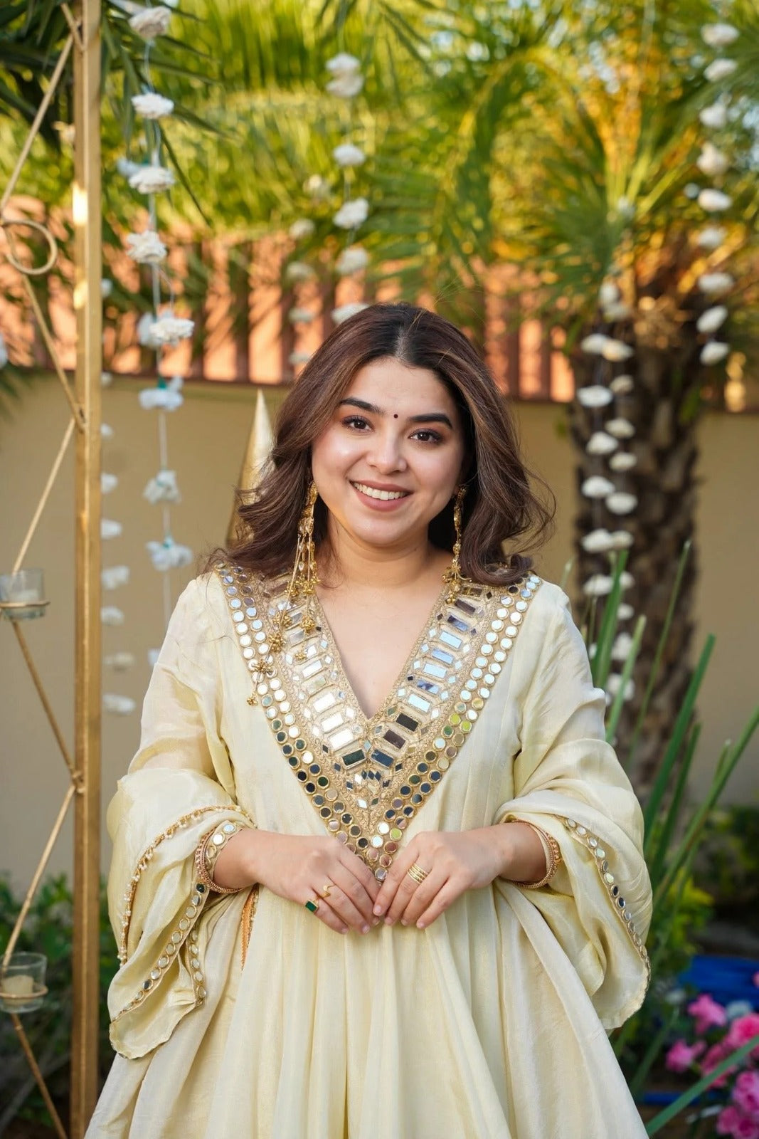Elegant Cream Embroidered Kurta Sharara Set with Dupatta for Women