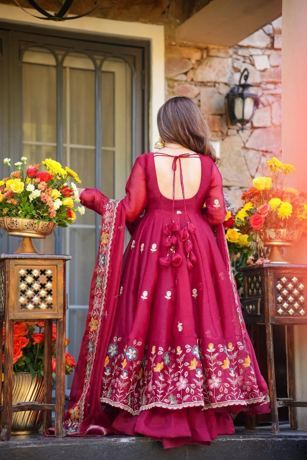 Elegant Floral Embroidered Anarkali Suit with Dupatta for Women
