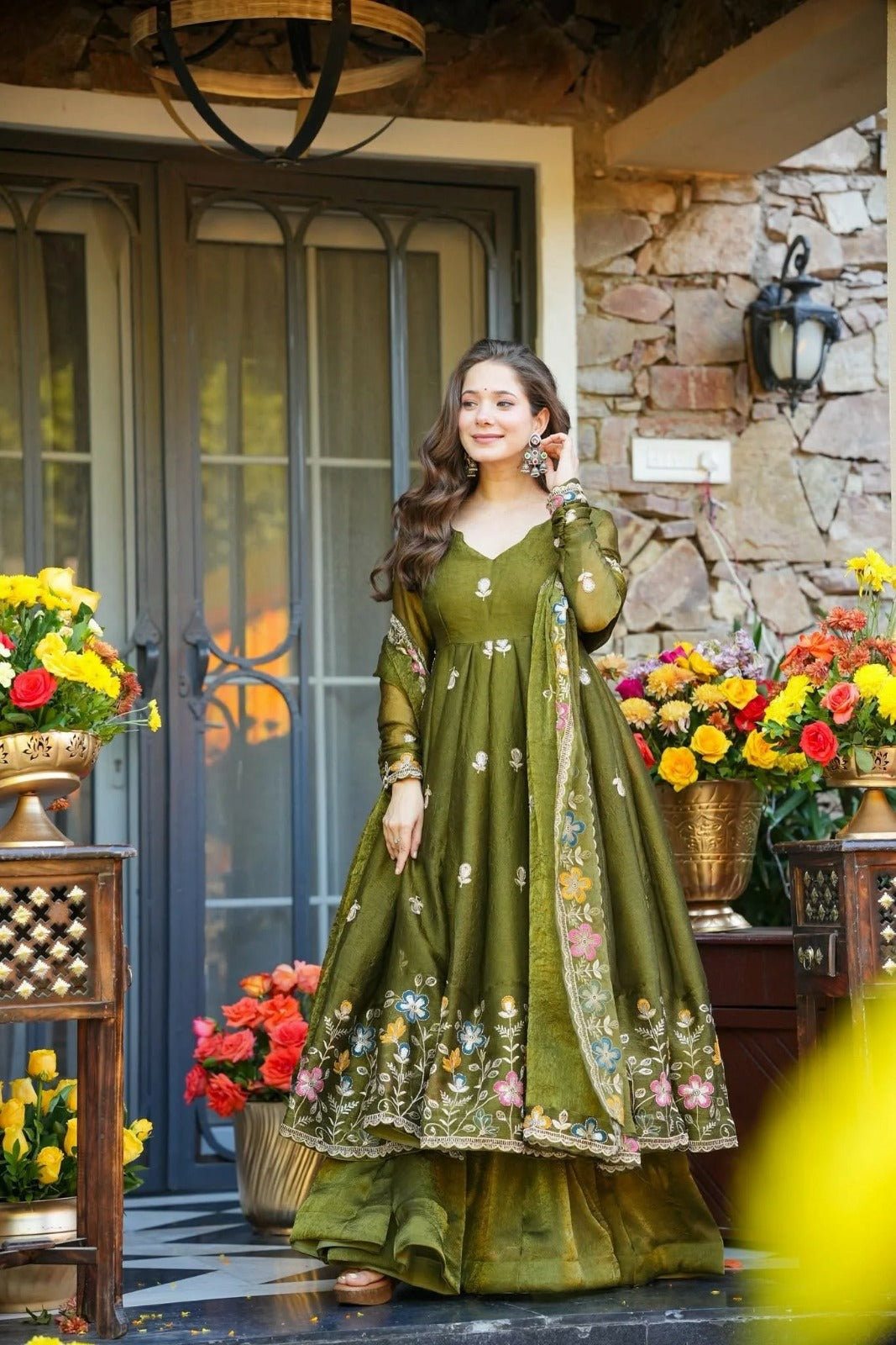 Elegant Floral Embroidered Anarkali Suit with Dupatta for Women