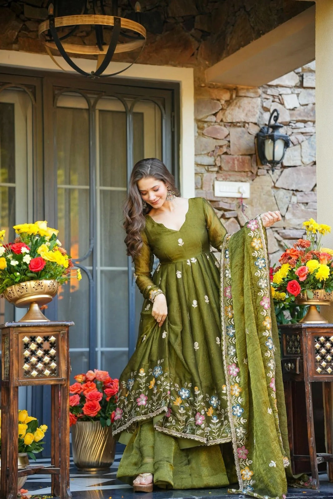 Elegant Floral Embroidered Anarkali Suit with Dupatta for Women