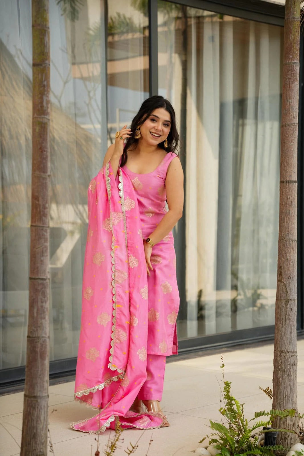 Pink Straight Kurta Set with Dupatta – Elegant Ethnic Wear for Women