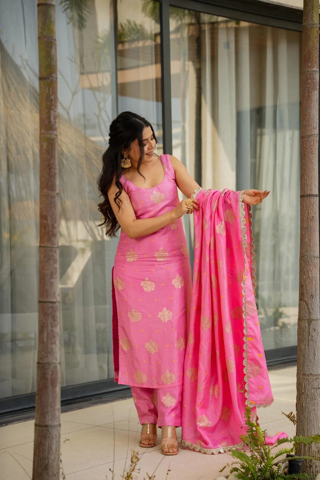 Pink Straight Kurta Set with Dupatta – Elegant Ethnic Wear for Women