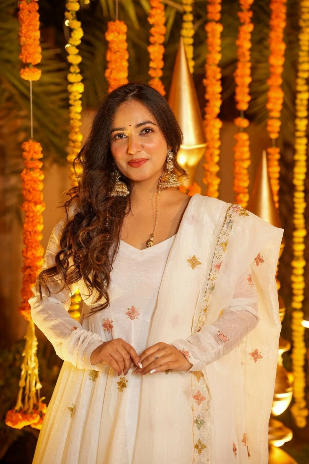 Ivory Floral Anarkali Suit with Dupatta – Elegant Festive & Wedding Wear for Women