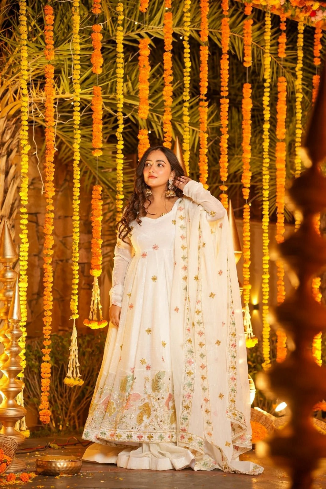 Ivory Floral Anarkali Suit with Dupatta – Elegant Festive & Wedding Wear for Women