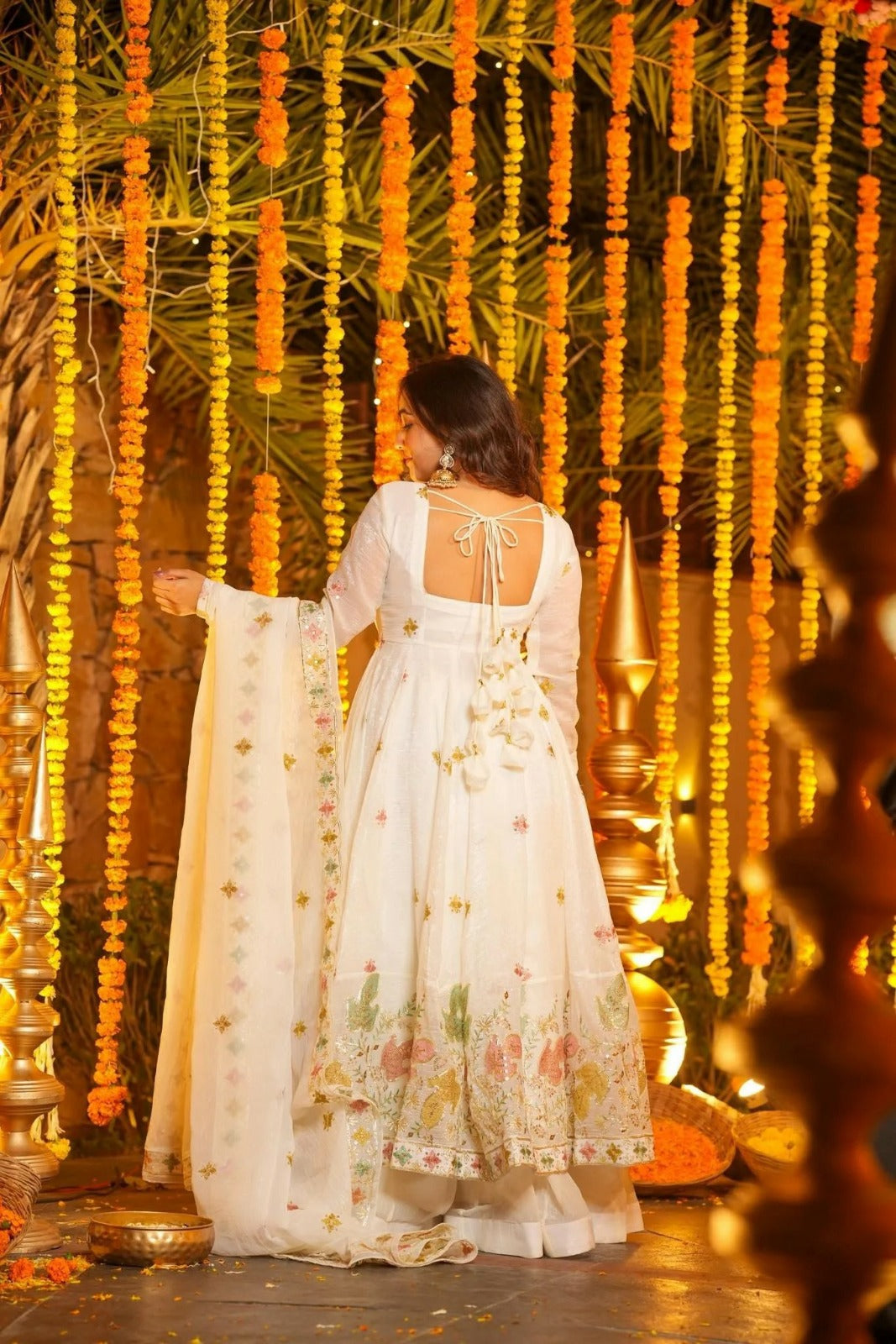 Ivory Floral Anarkali Suit with Dupatta – Elegant Festive & Wedding Wear for Women