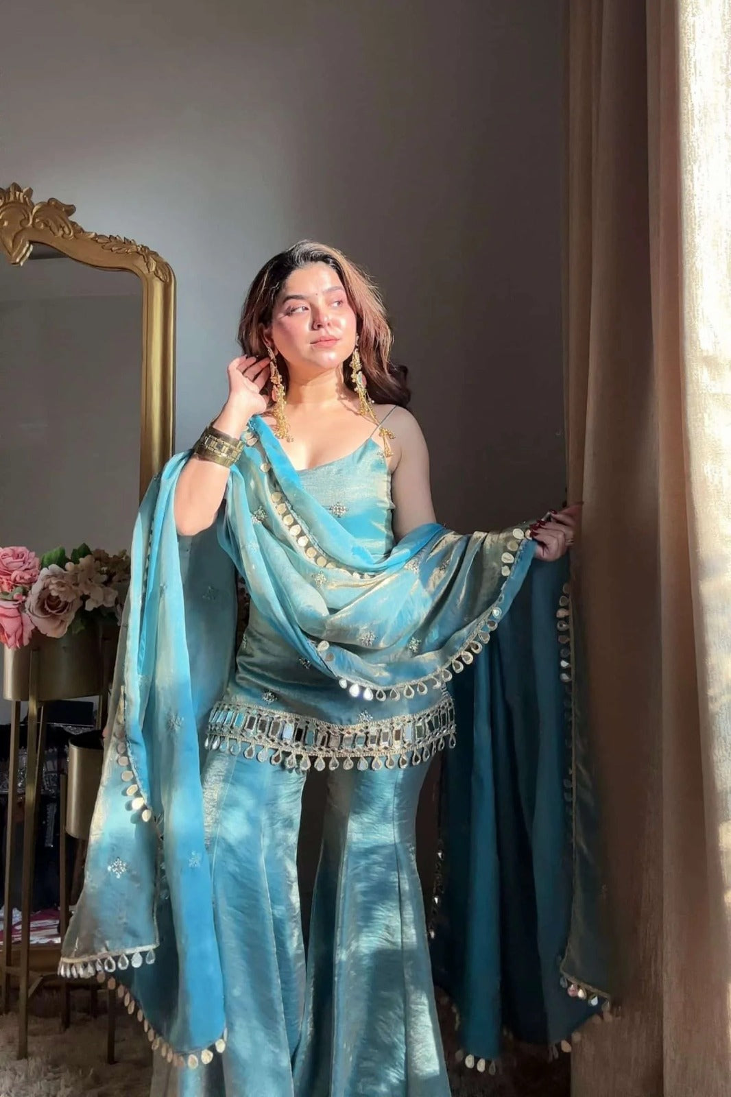 Teal Blue Kurta Sharara Set with Dupatta – Elegant Festive & Party Wear for Women