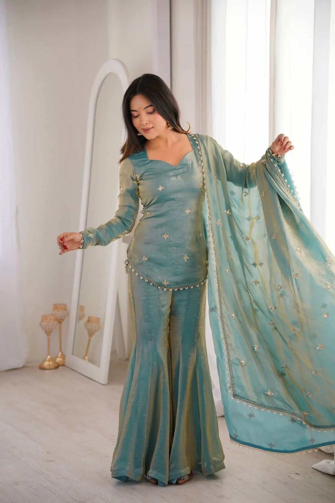Designer Kurta Sharara Set with Dupatta – Elegant Festive & Party Wear for Women