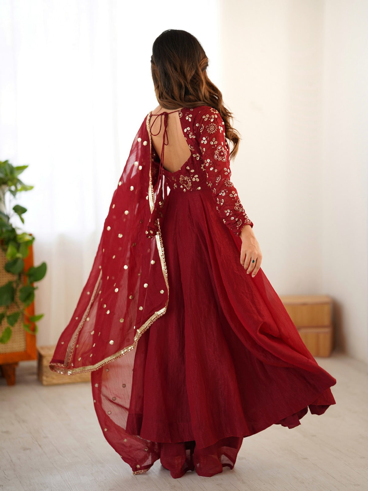 Maroon Embroidered Anarkali Suit with Dupatta