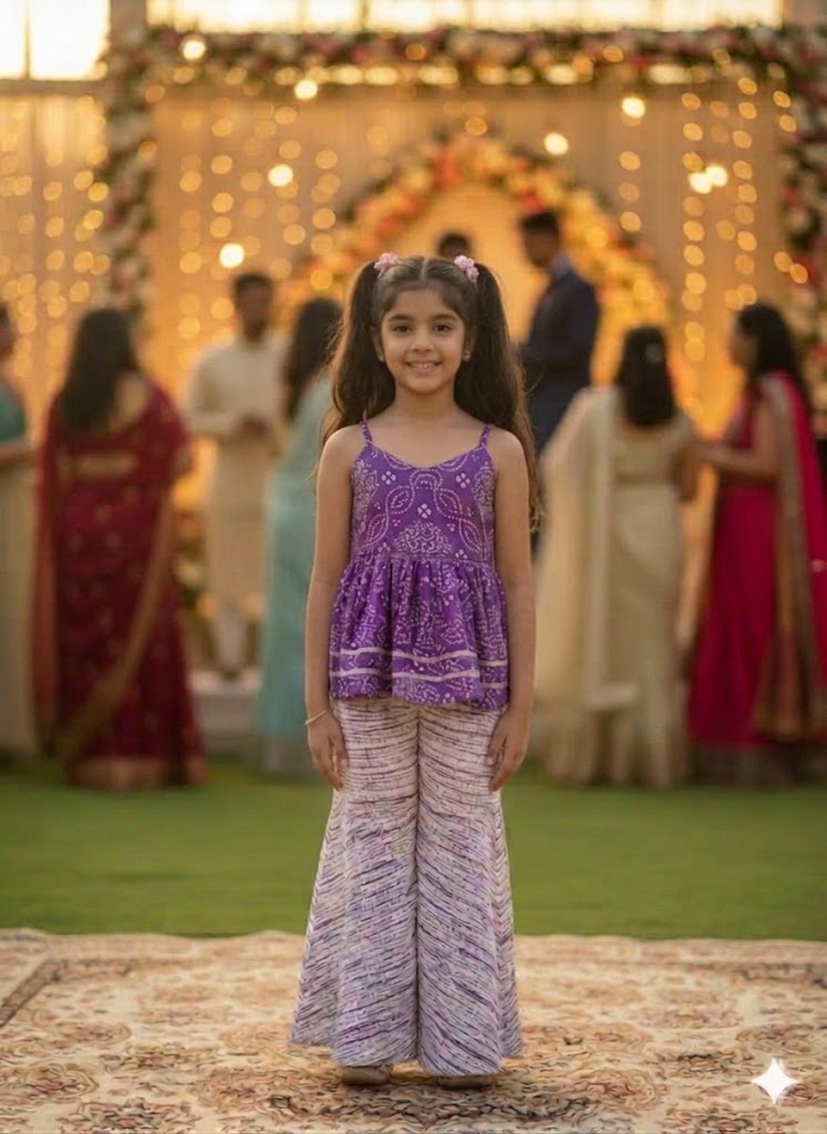 Girls Ethnic Printed Peplum Top with Palazzo Pants Set