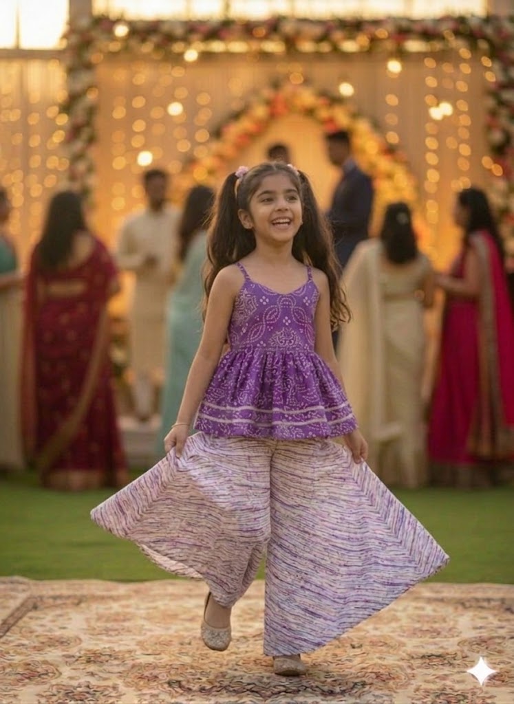 Girls Ethnic Printed Peplum Top with Palazzo Pants Set