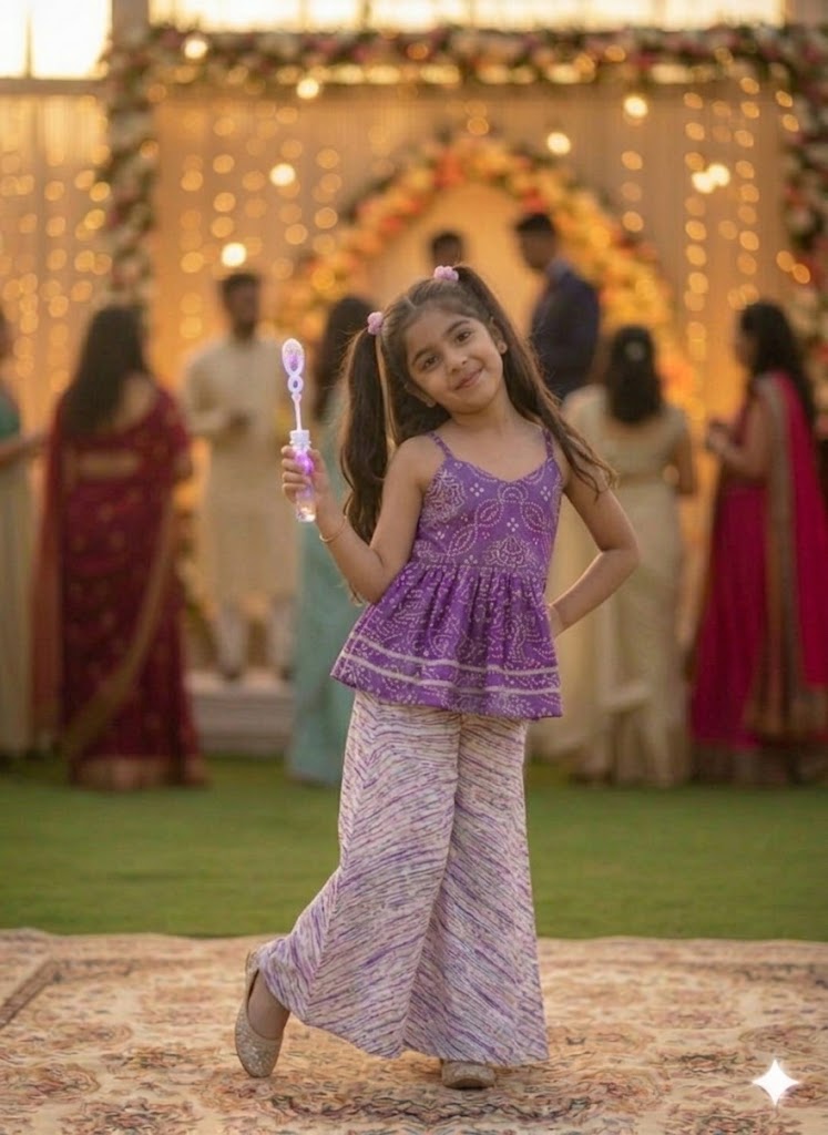 Girls Ethnic Printed Peplum Top with Palazzo Pants Set
