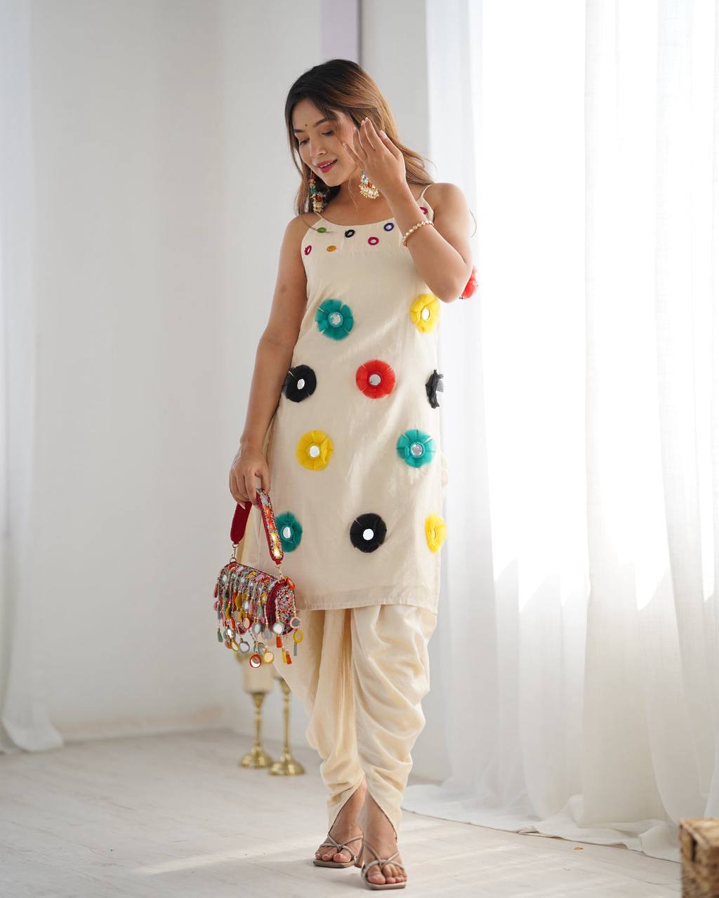 White Anarkali Set for Women with Dupatta