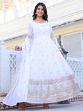 White Embroidered Anarkali Kurti with Dupatta for Women