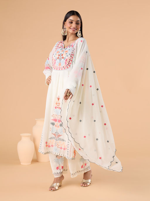 White Embroidered Kurta Set with Dupatta | Elegant Traditional & Festive Suit