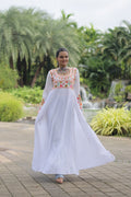White Embroidered Long Kurta with Dupatta for Women