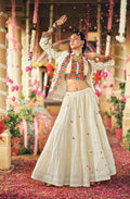 White Lehenga Set with Multicolor Embroidery