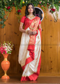 White Saree with Red & Gold Border