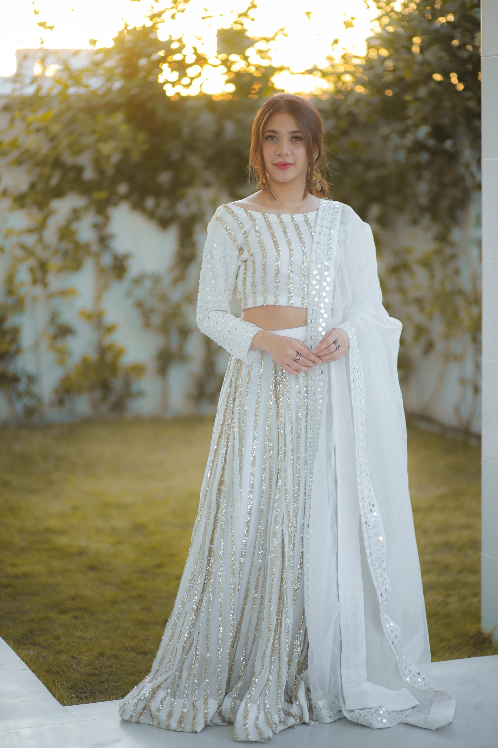 White Sequin Lehenga Set with Dupatta