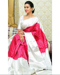 White Silk Saree with Pink Contrast Pallu