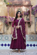 Wine Anarkali Kurta Set with Dupatta for Women