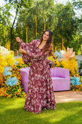 Wine Floral Printed Kurta Set for Women