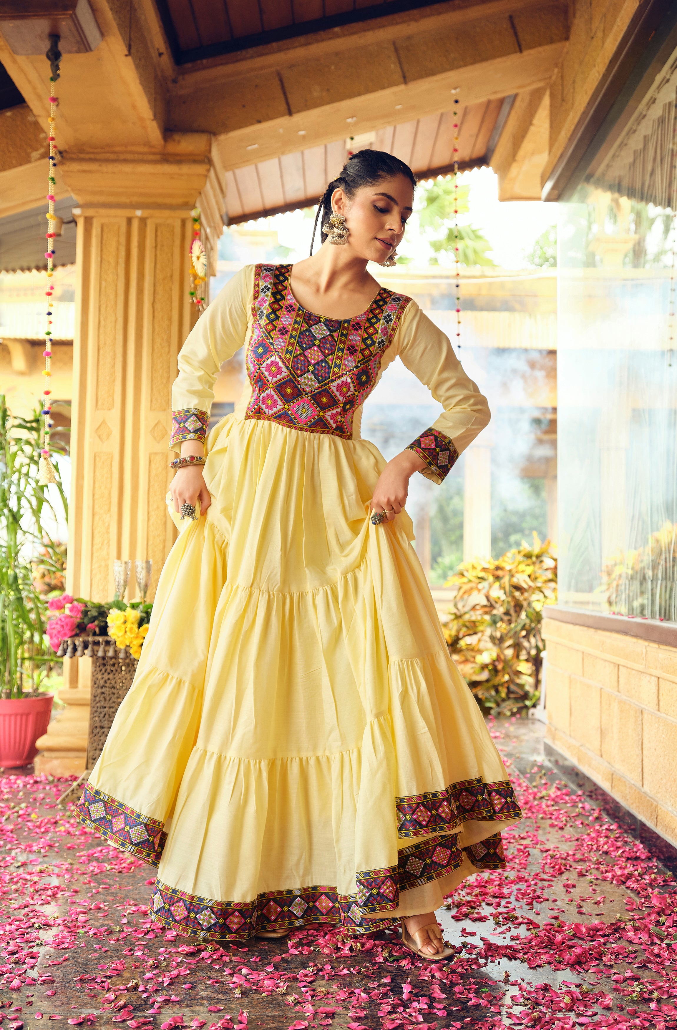 Yellow Embroidered Kurti for Women