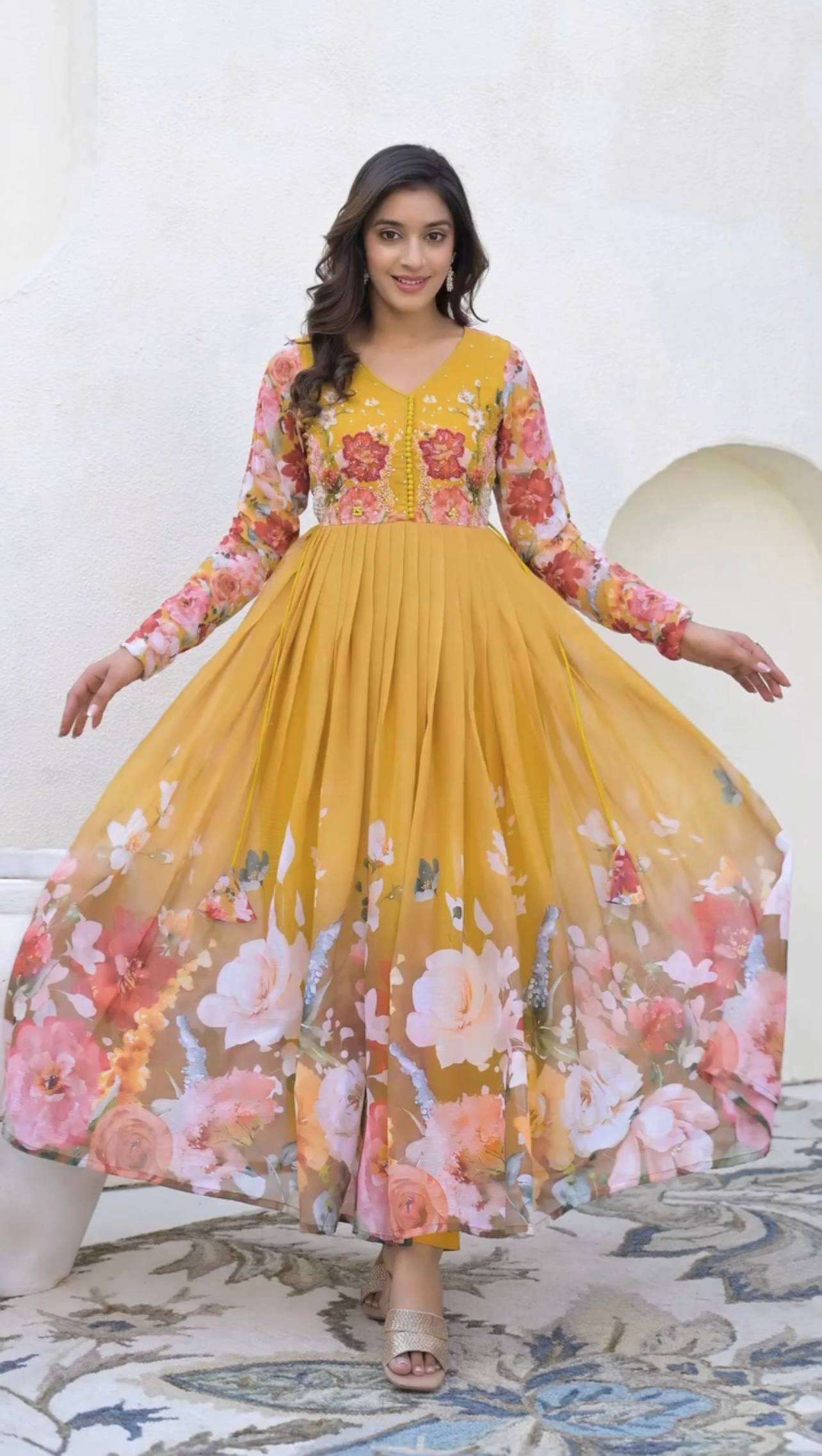 Mustard Yellow Anarkali Set with Dupatta for Women