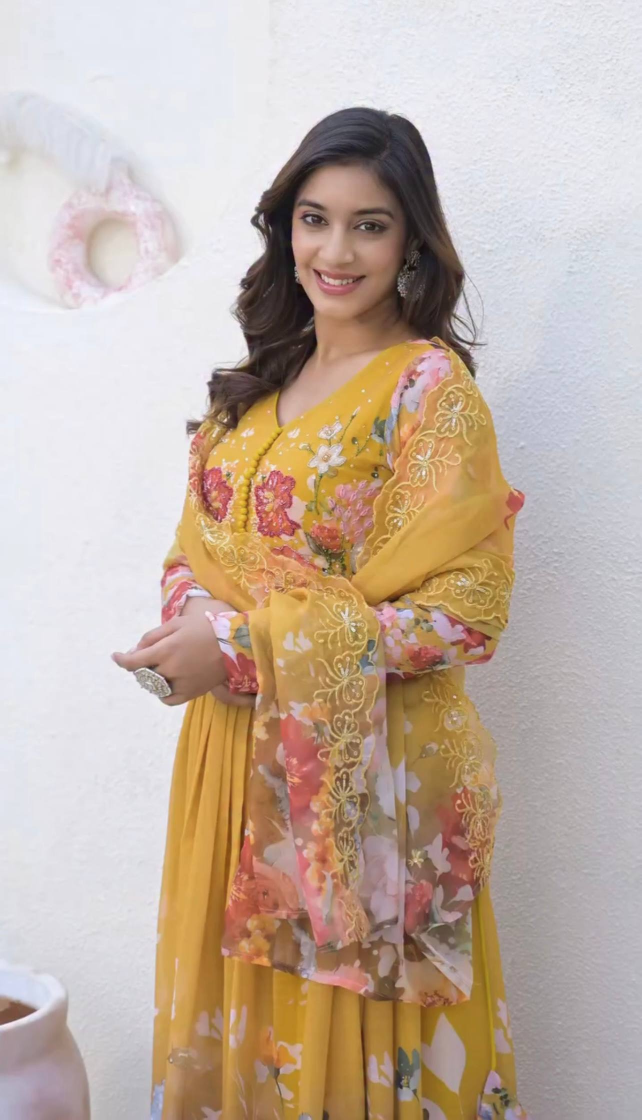 Mustard Yellow Anarkali Set with Dupatta for Women