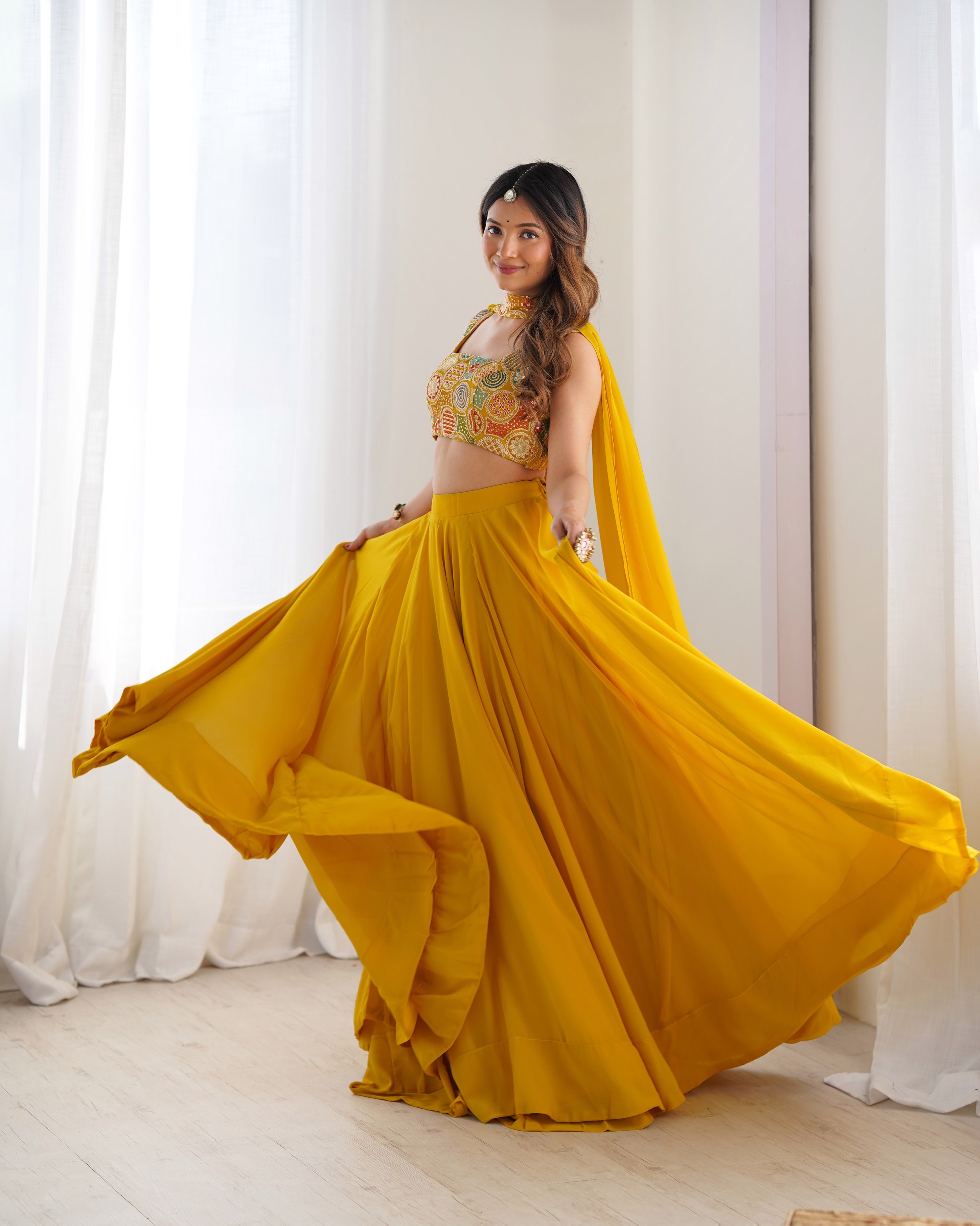 Yellow Designer Lehenga Choli with Embroidered Blouse and Festive Flare Skirt