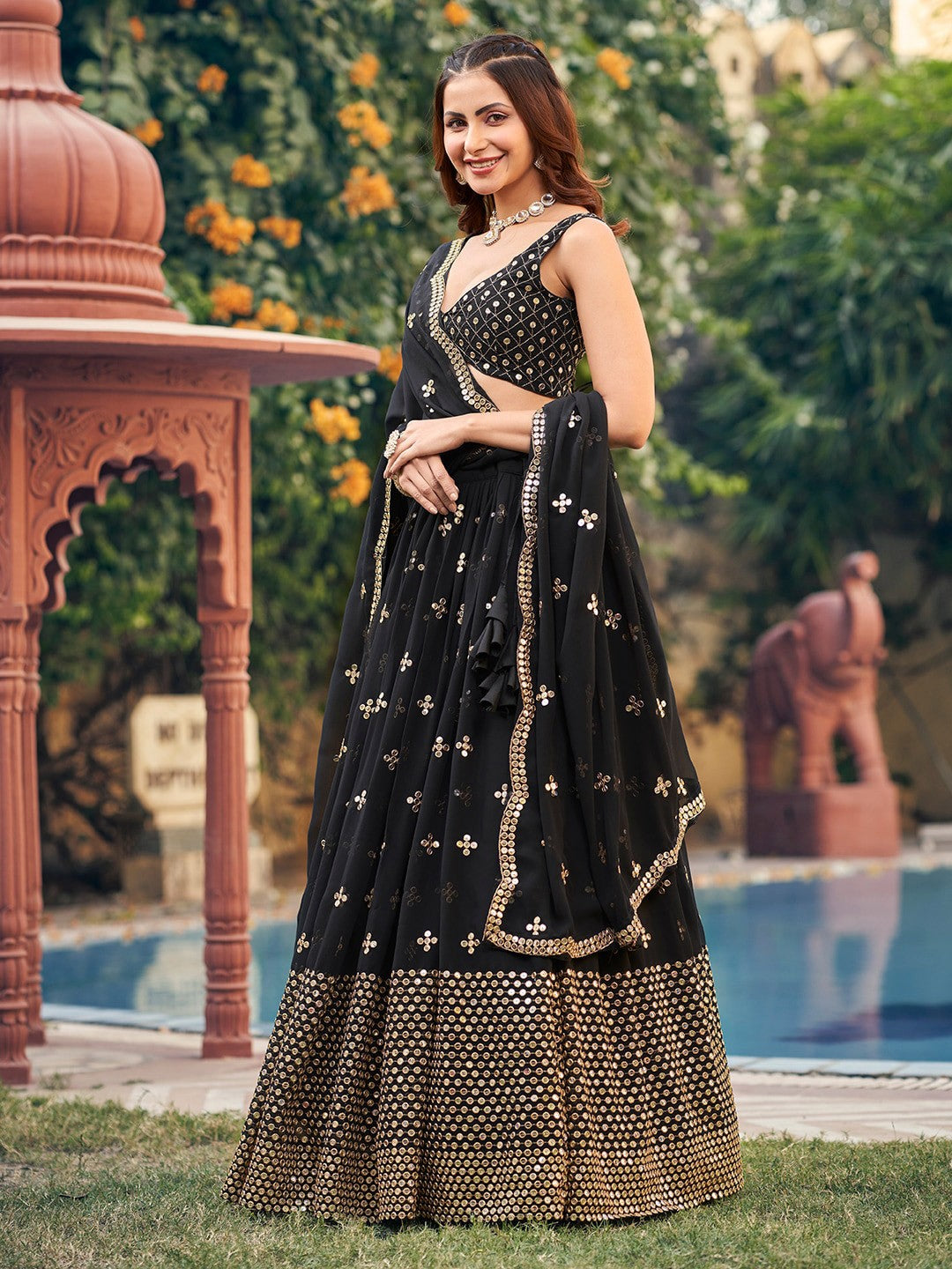 Georgette Wedding Wear Black Lehenga Choli