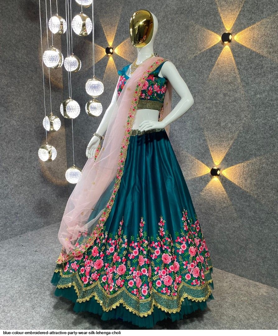 Wedding Wear Malay Silk Turquoise Lehenga Choli