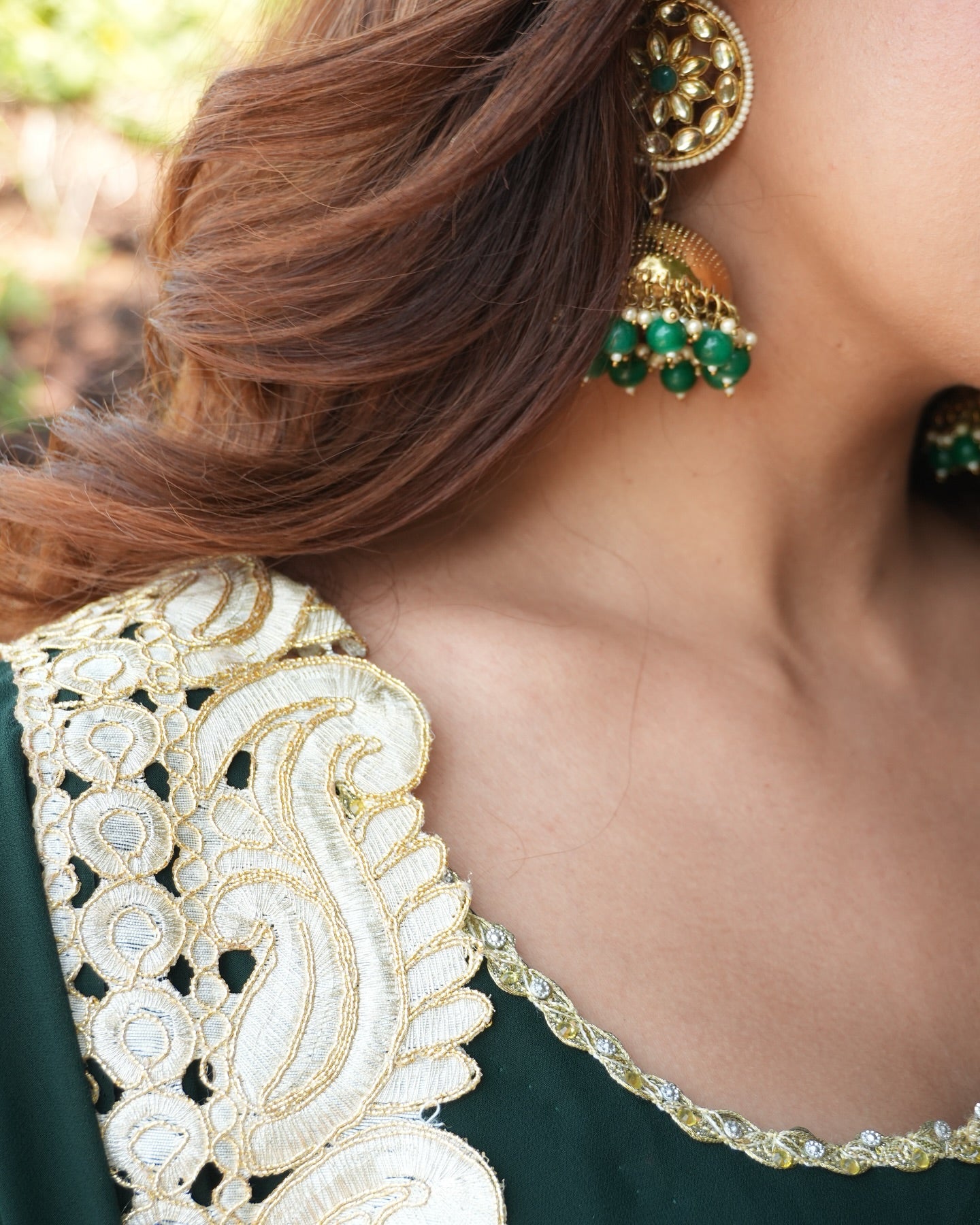 Emerald Green Silk Embroidered Salwar Suit Set with Organza Dupatta