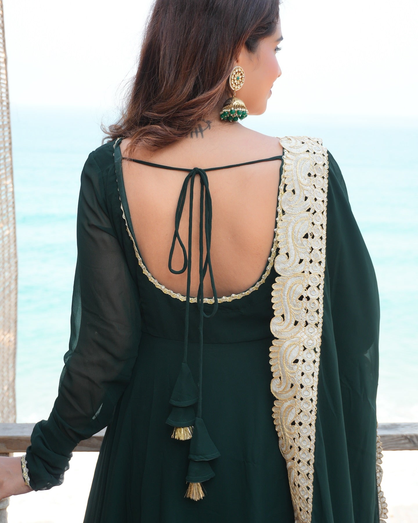 Emerald Green Silk Embroidered Salwar Suit Set with Organza Dupatta