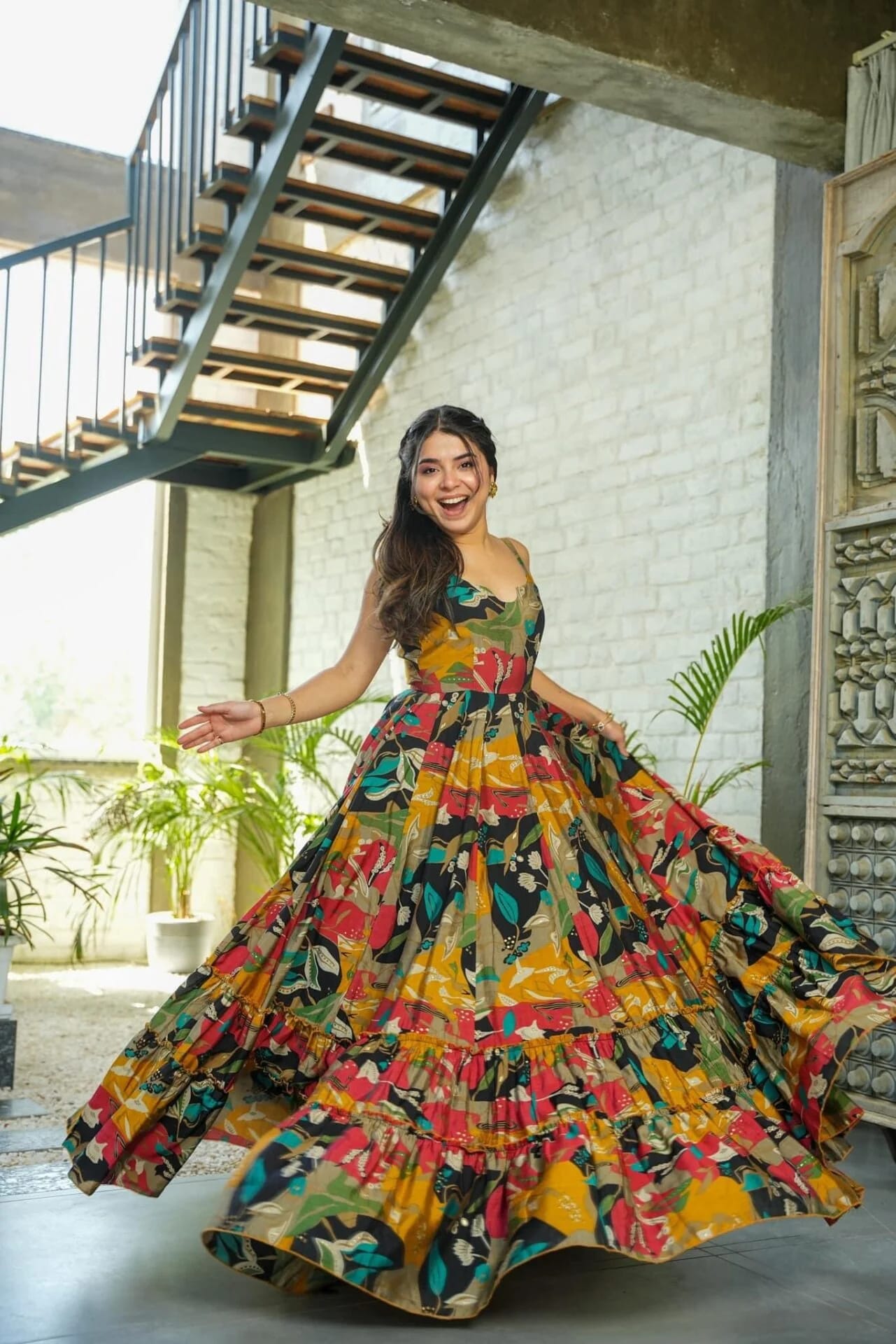 Multicolor Printed Maxi Dress for Women | Sleeveless Flared Long Dress