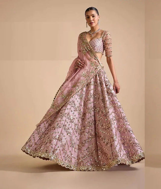 Wedding Wear Silk Pink Bridal Lehenga Choli