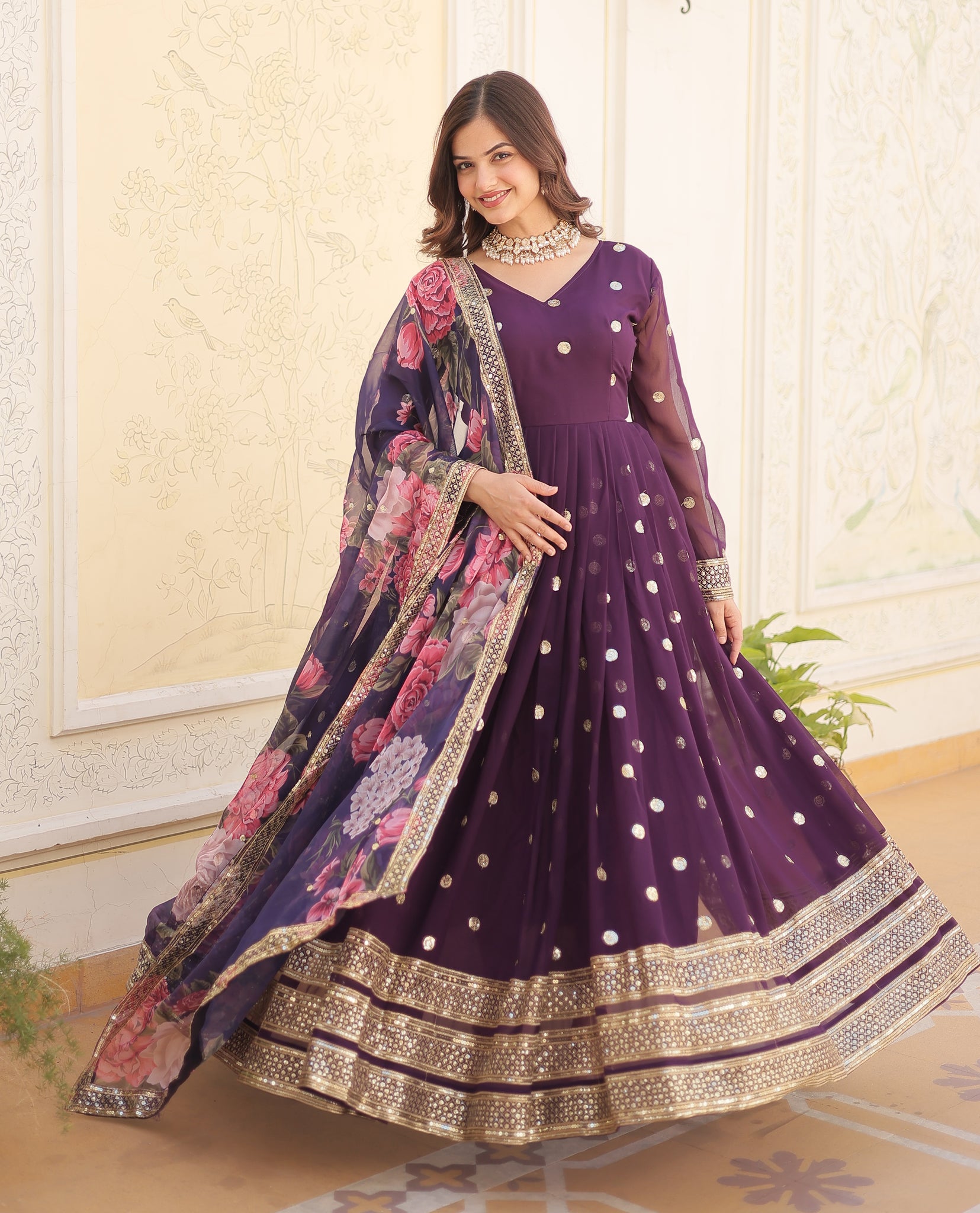 Beautiful Georgette Anarkali Purple Kurta Set