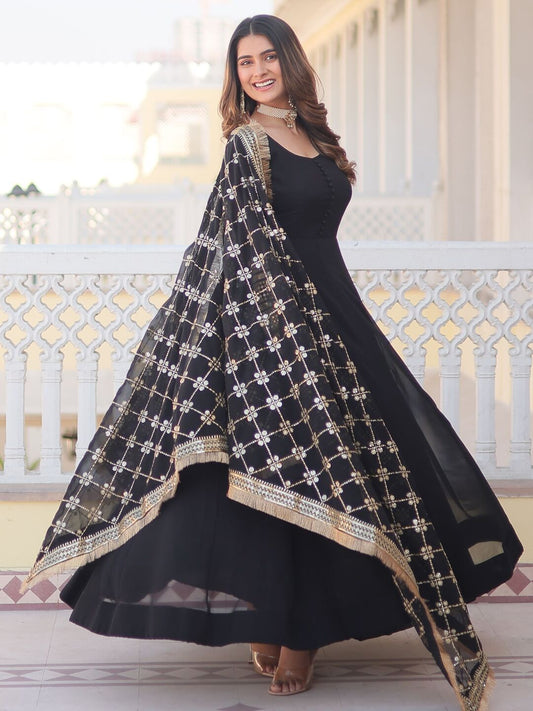 Georgette Party Wear Black Anarkali Kurta Set