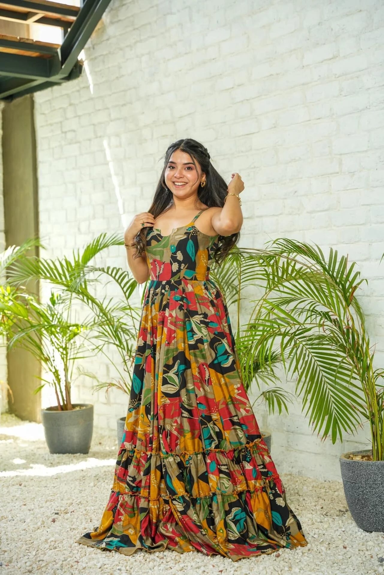 Multicolor Printed Maxi Dress for Women | Sleeveless Flared Long Dress