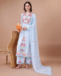 light blue kurta set, embroidered kurta set, festive kurta women, ethnic suit set, casual kurta set