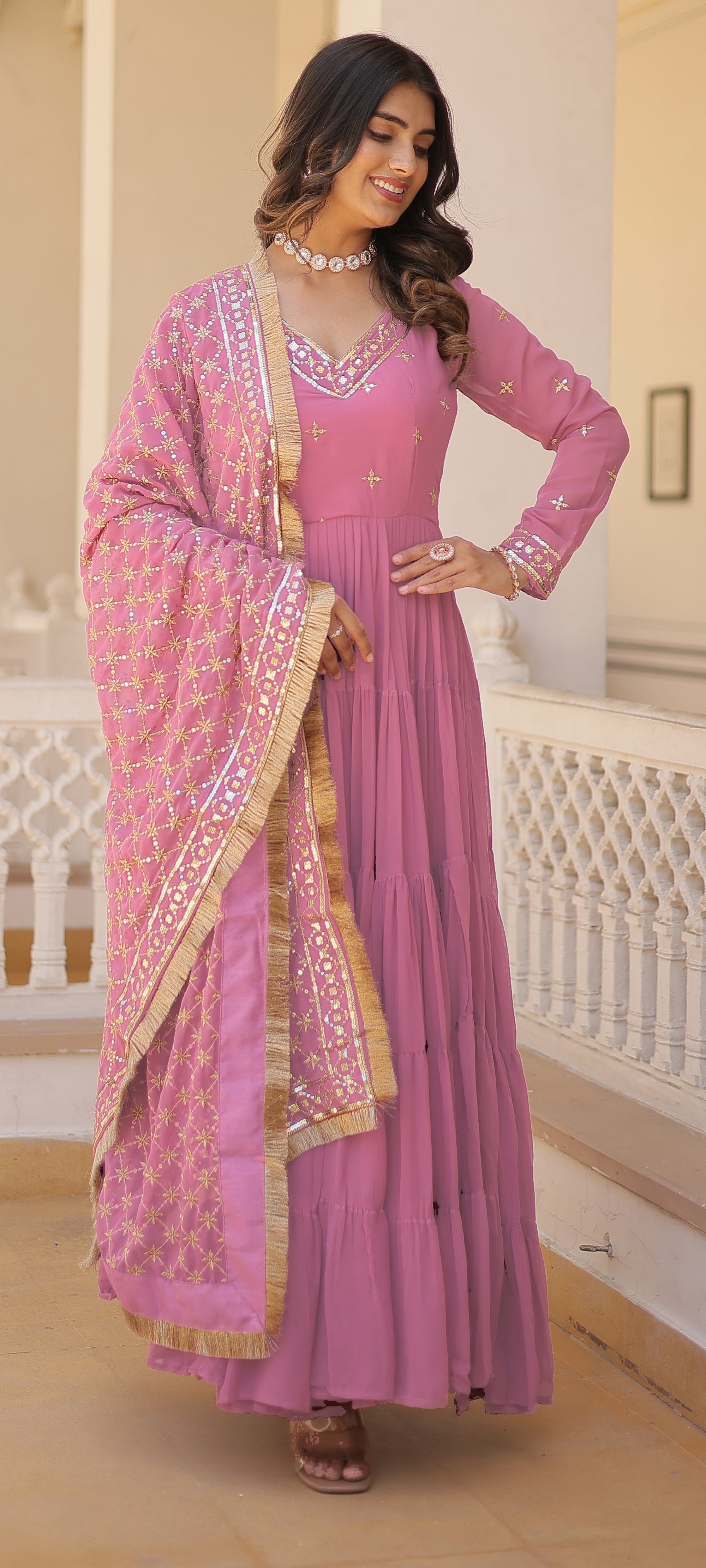 Flared Anarkali Suit Set with Dupatta