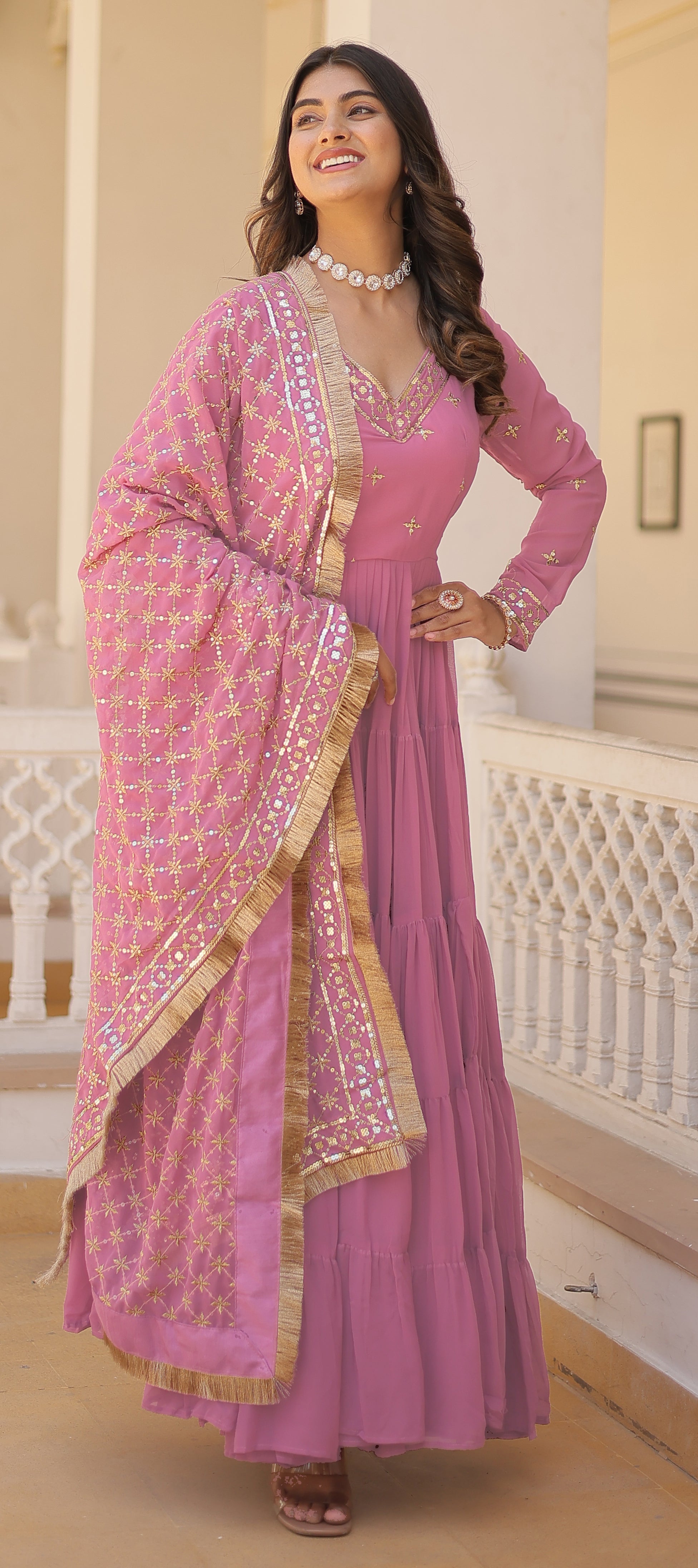 Flared Anarkali Suit Set with Dupatta