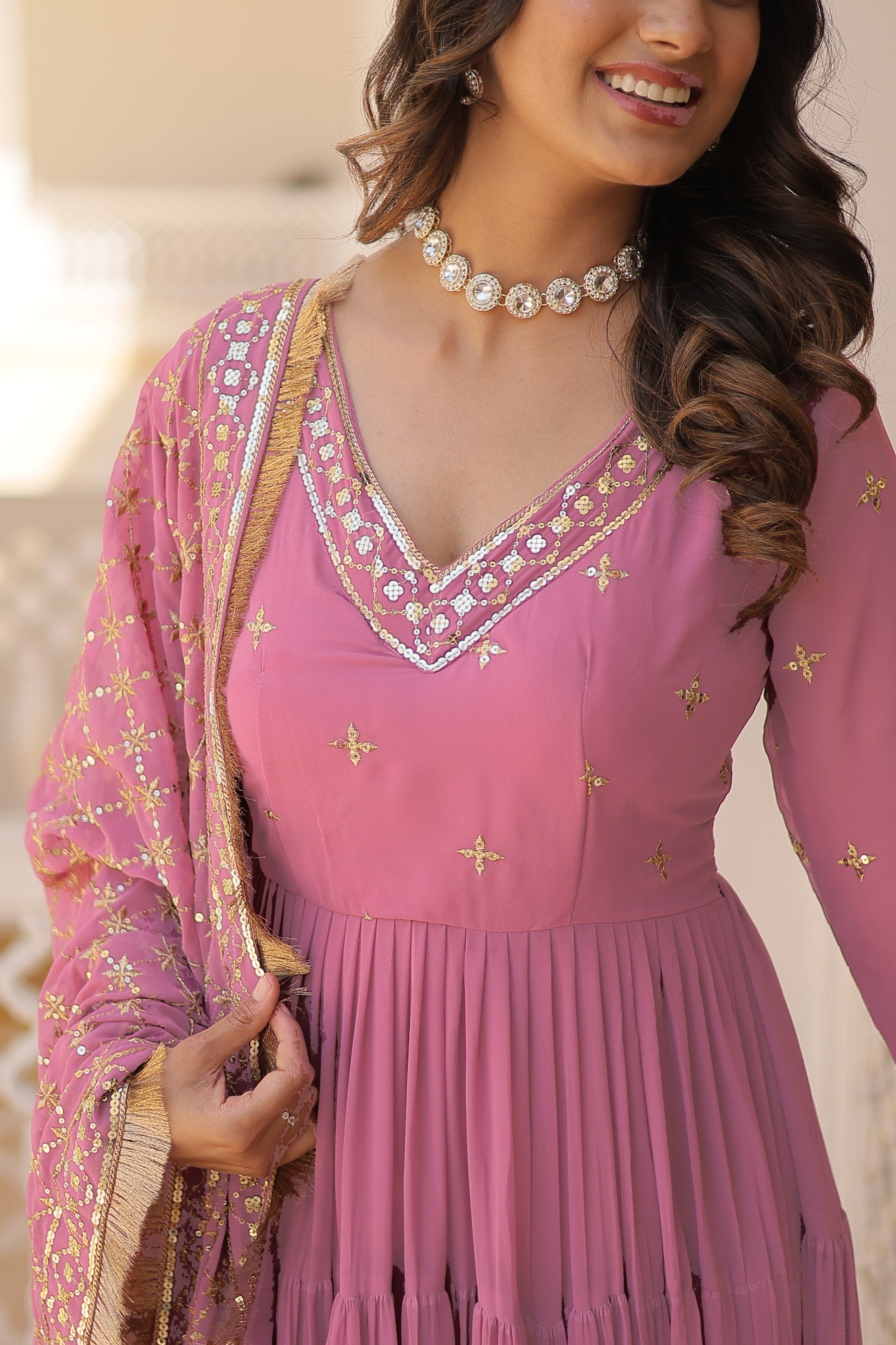 Flared Anarkali Suit Set with Dupatta