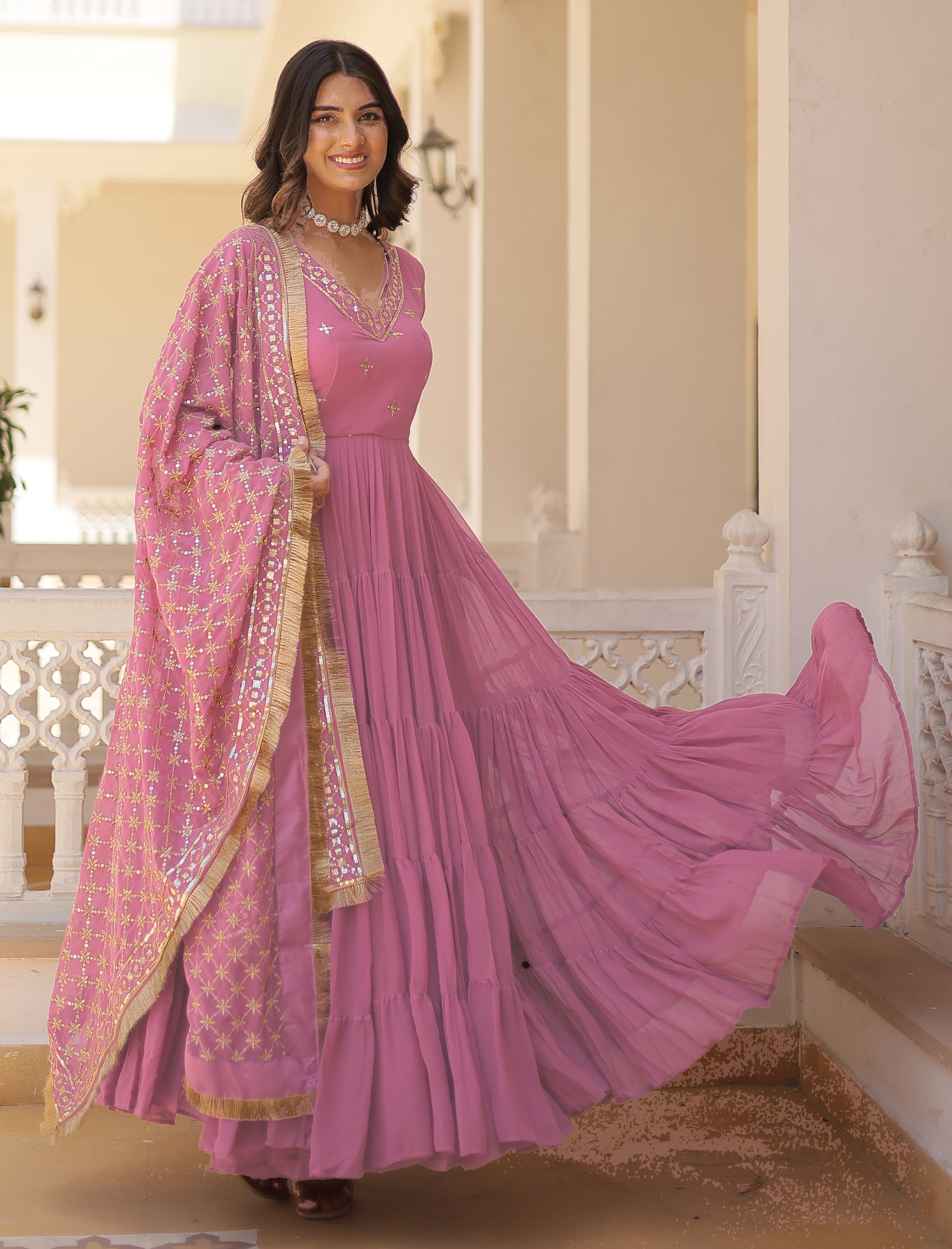 Flared Anarkali Suit Set with Dupatta